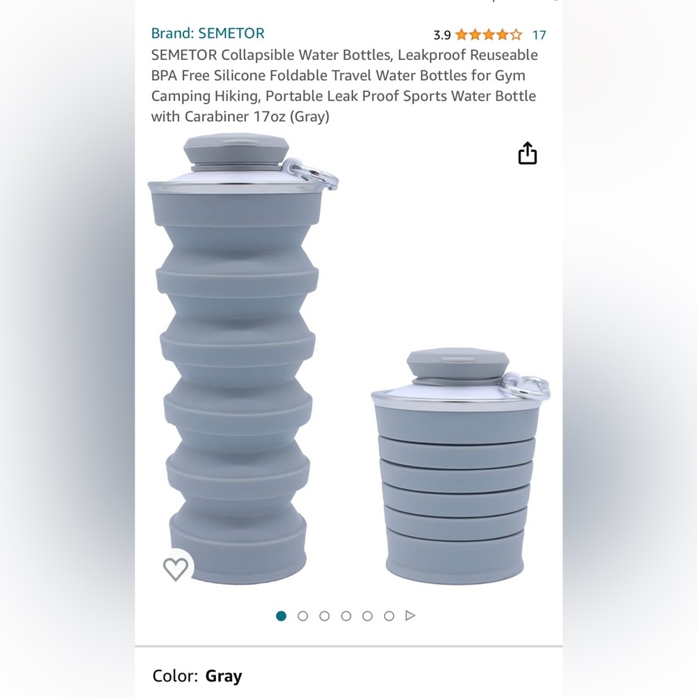 Collapsible Water Bottle 17oz Grey